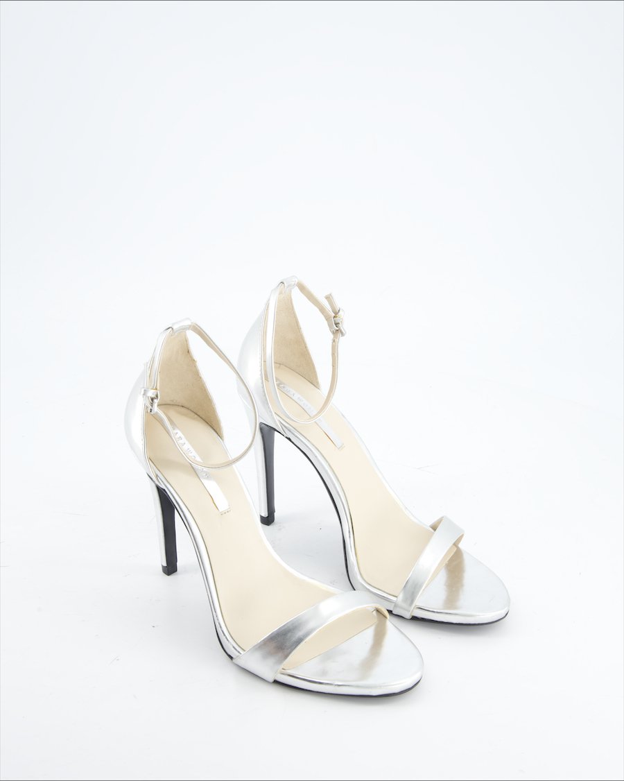 Zara Heels Leather Silver Eu 39