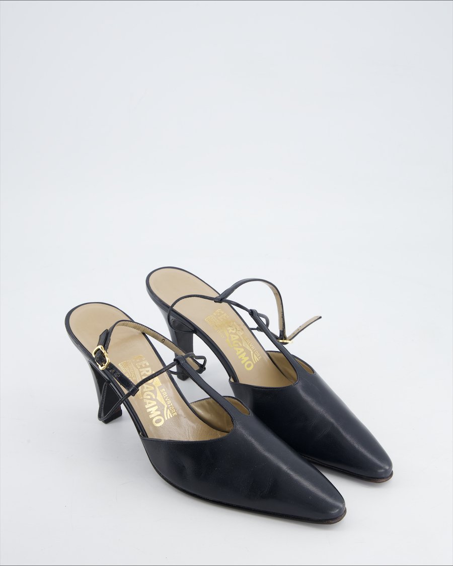 Salvatore Ferragamo Heels Leather Navy Eu 37