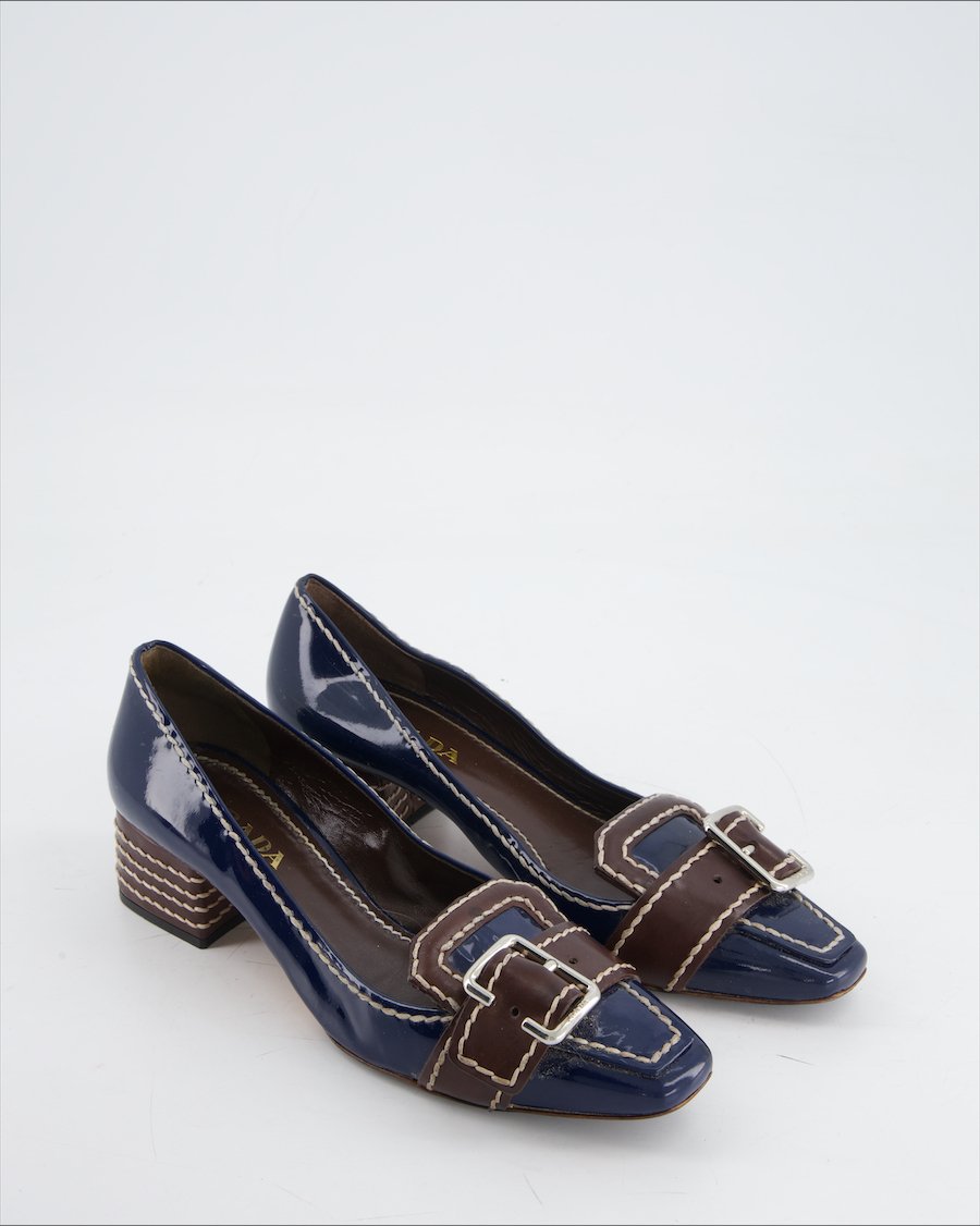 Prada Heels Leather Blue Eu 38