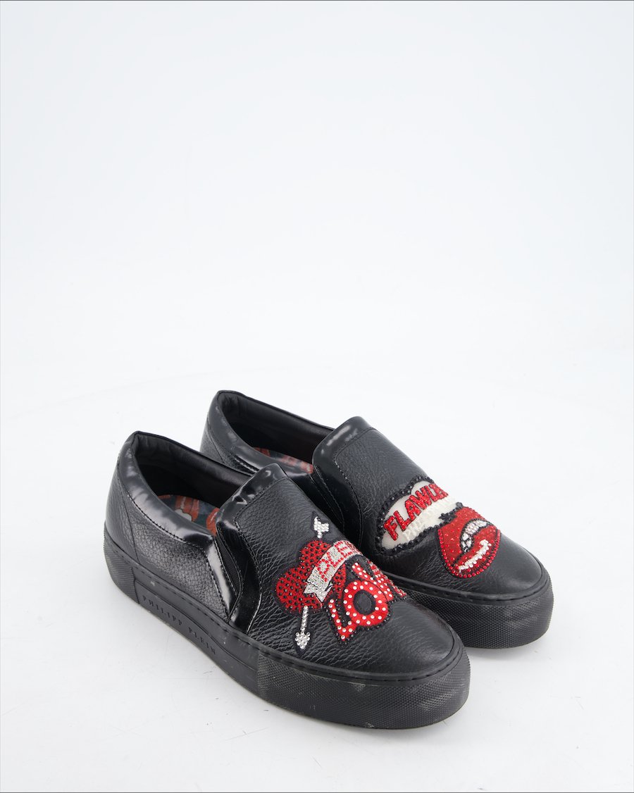 Philipp Plein Flats Leather Black Eu 37