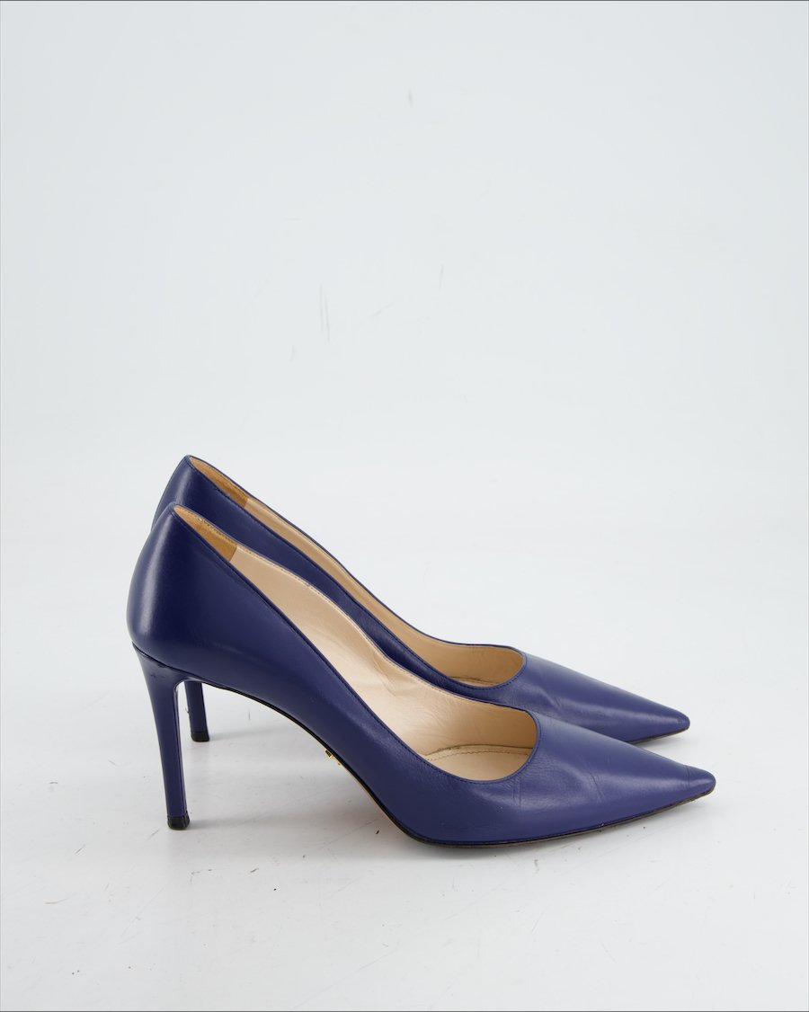 PRADA Heels Leather Blue Eu 37.5