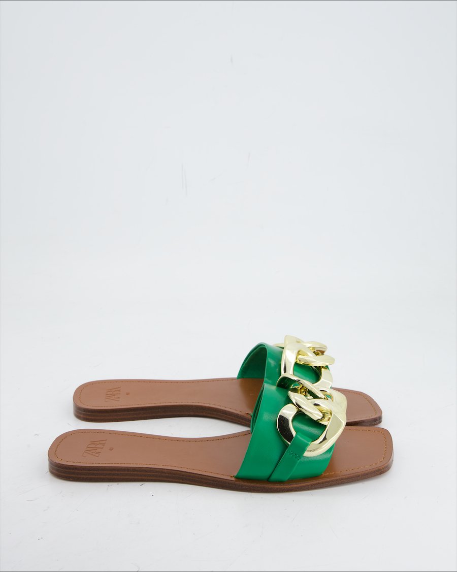 Zara Sandals Leather Green Eu 40