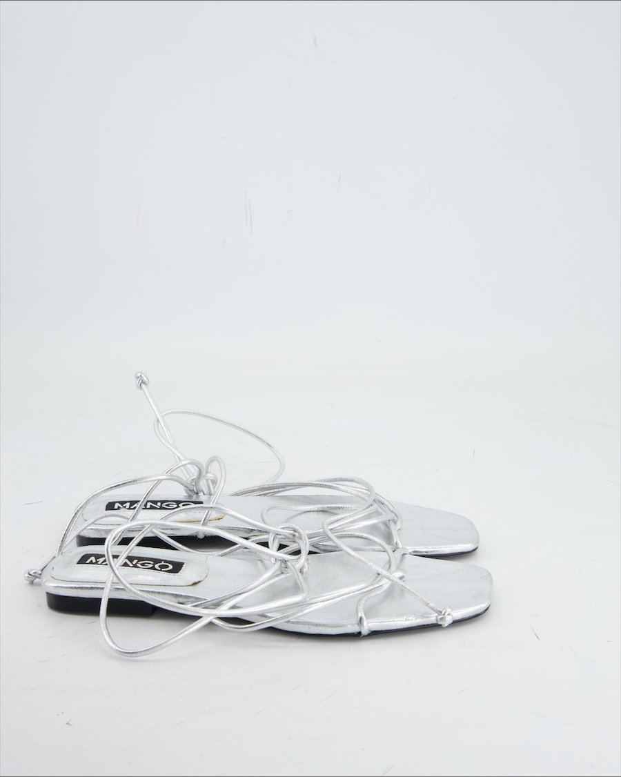 Mango Sandals Leather Silver Eu 38