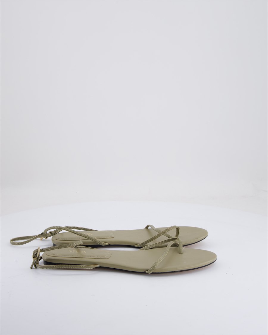 Zara Sandals Leather Khaki Eu 39