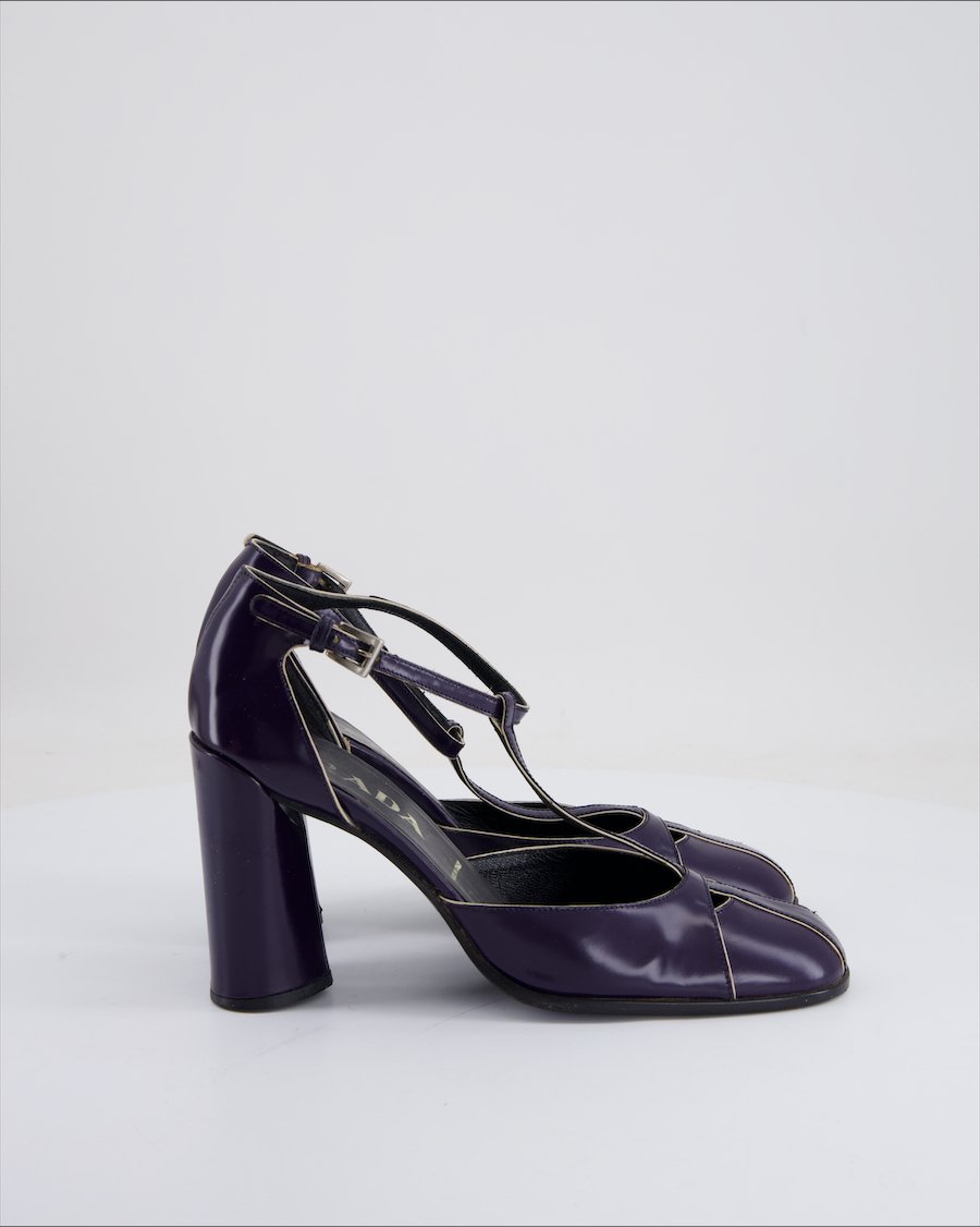Prada Heels Leather Blue Eu 37