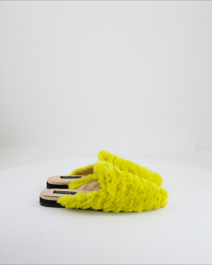 Zara Flats Faux fur Yellow Eu 37