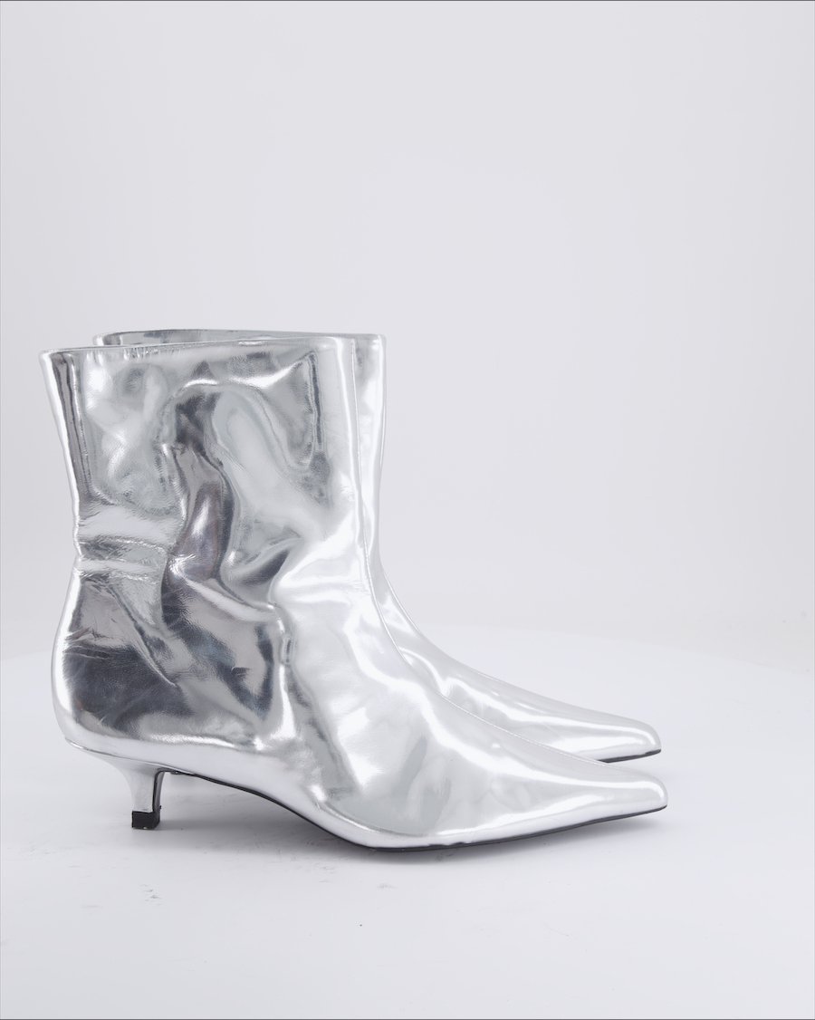 Zara Ankle Boots Leather Silver Eu 39