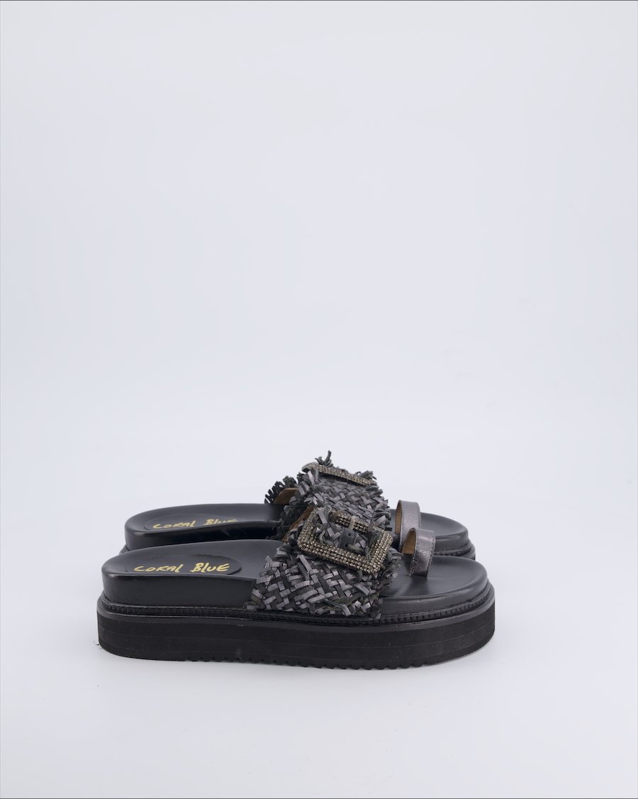 Coral Blue Sandals Leather Black 37 EU