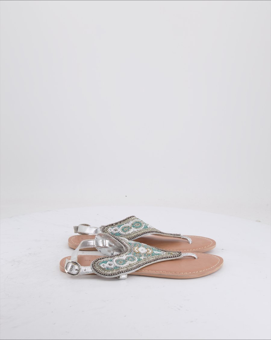 New Look Sandals Leather Silver Eu 39