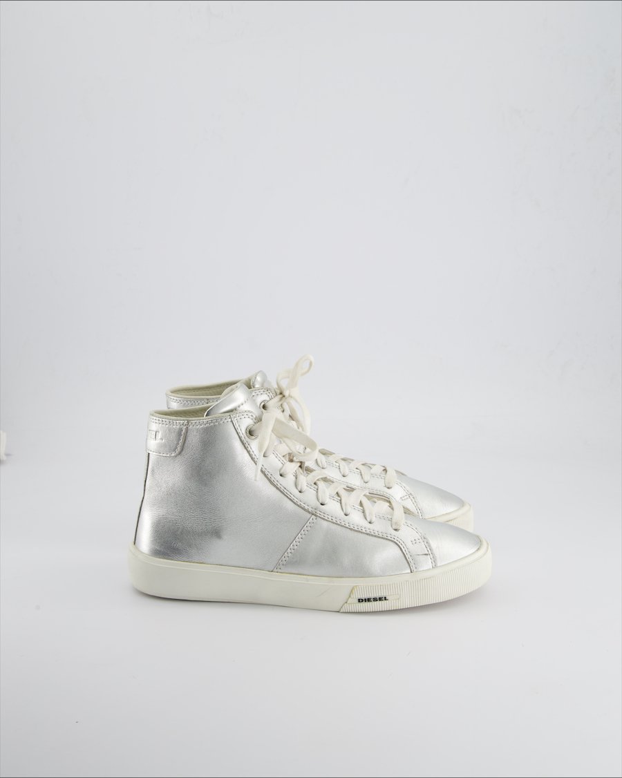 Diesel Trainers Leather Silver 38 EU