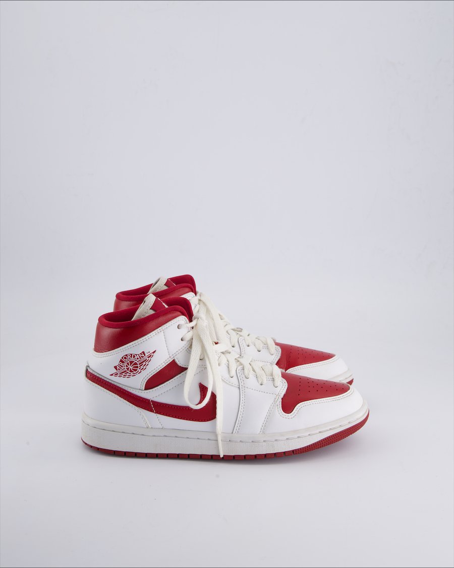 Nike Air Jordan 1 Mid Trainers Leather Burgundy 39 EU