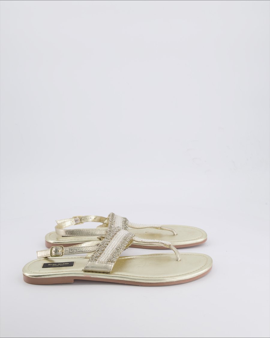 River Island Flip flops Leather Gold 42 EU