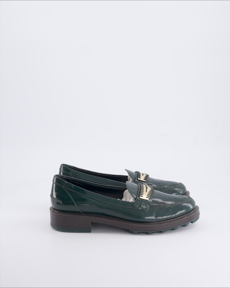 Tod's Flats Leather Green 39 EU