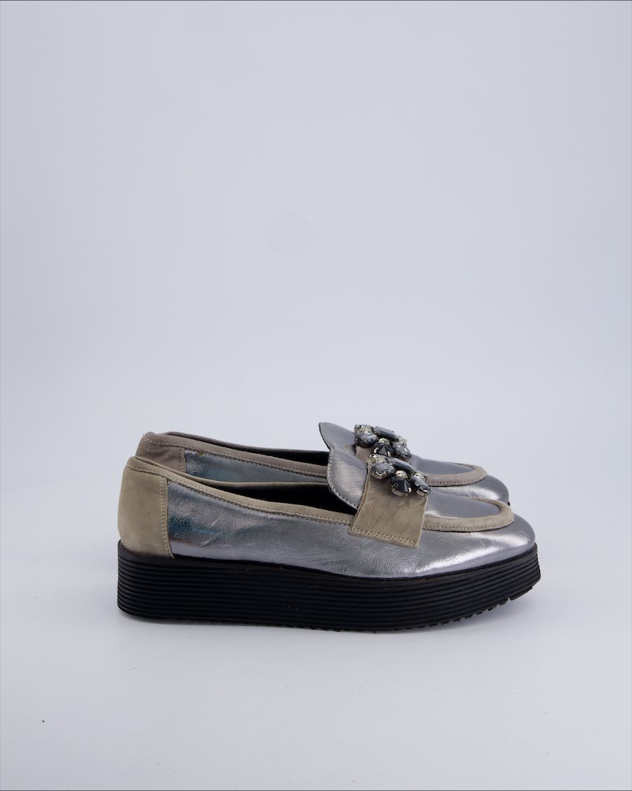 Francesco Minichino Flats Leather Silver 38 EU